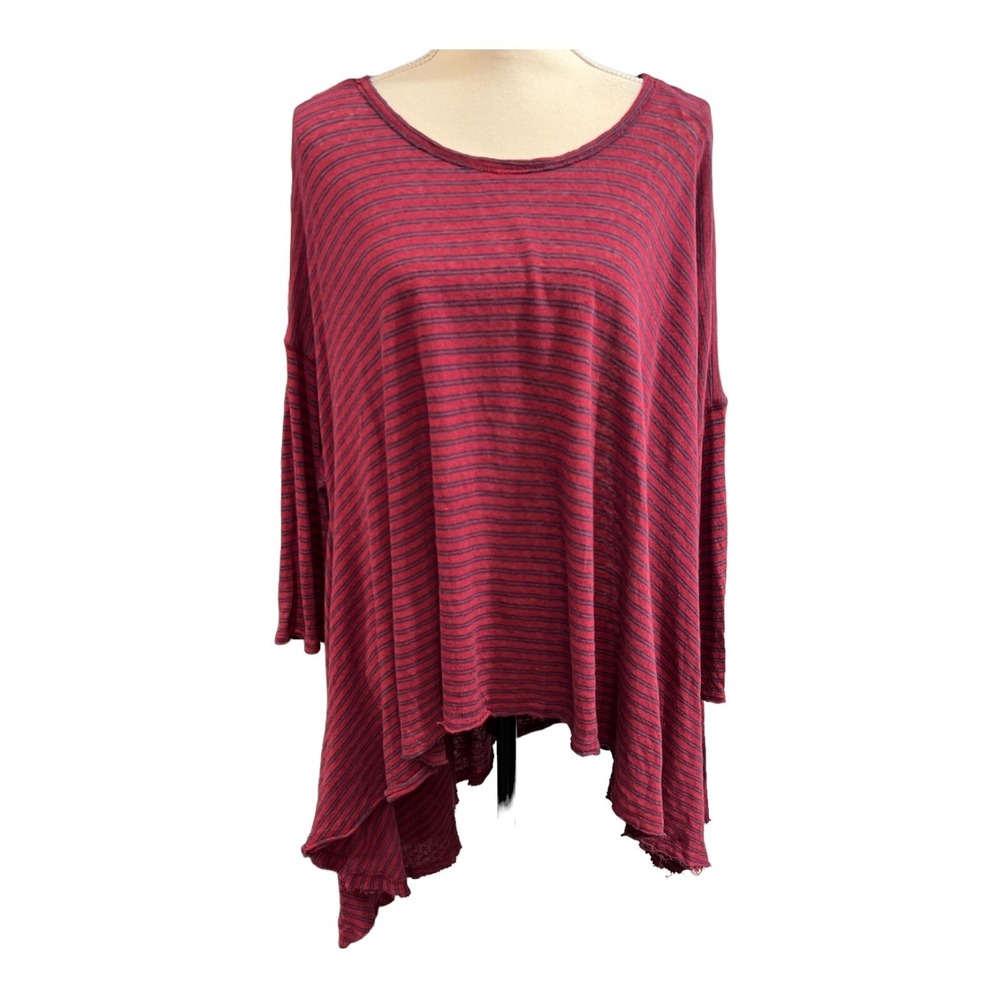 We the Free Top Oversized Linen Blend Striped Red Striped Size‎ XS/S Slouchy